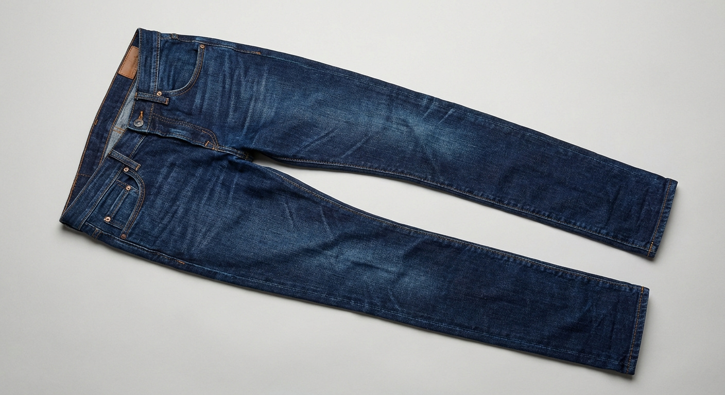Обтягивающие джинсы темно синего цвета, одно фото на нейтральном фоне