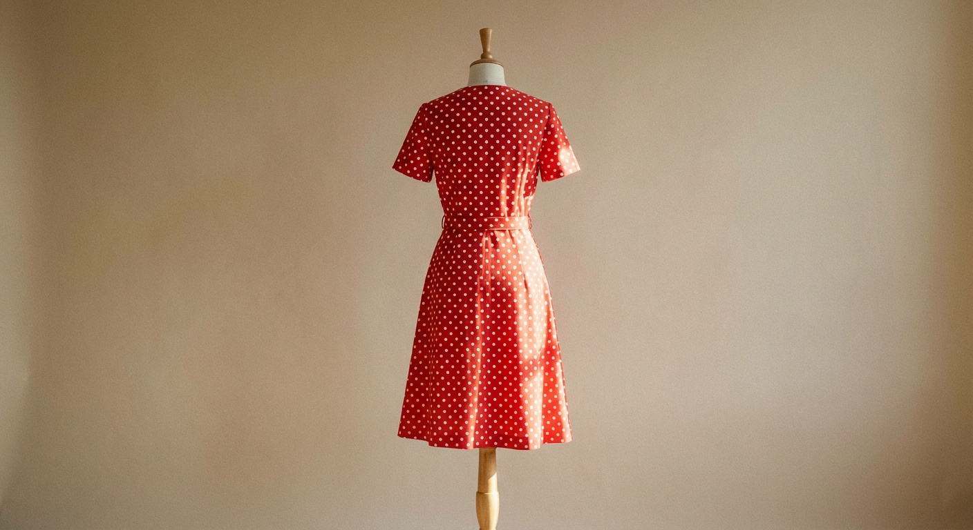 Красное платье в горошек одно фото на нейтральном фоне